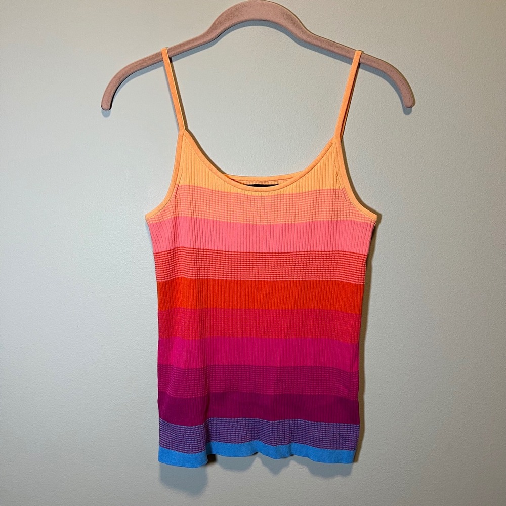 Banana Republic Women's Medium Cami Tank Top Stretch Ribbed Striped Sunset Ombre